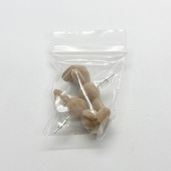 Fuzzy Beige Easter Bunny Rabbit Stuffed Animal Stud Earring Pair - Picture 10 of 10